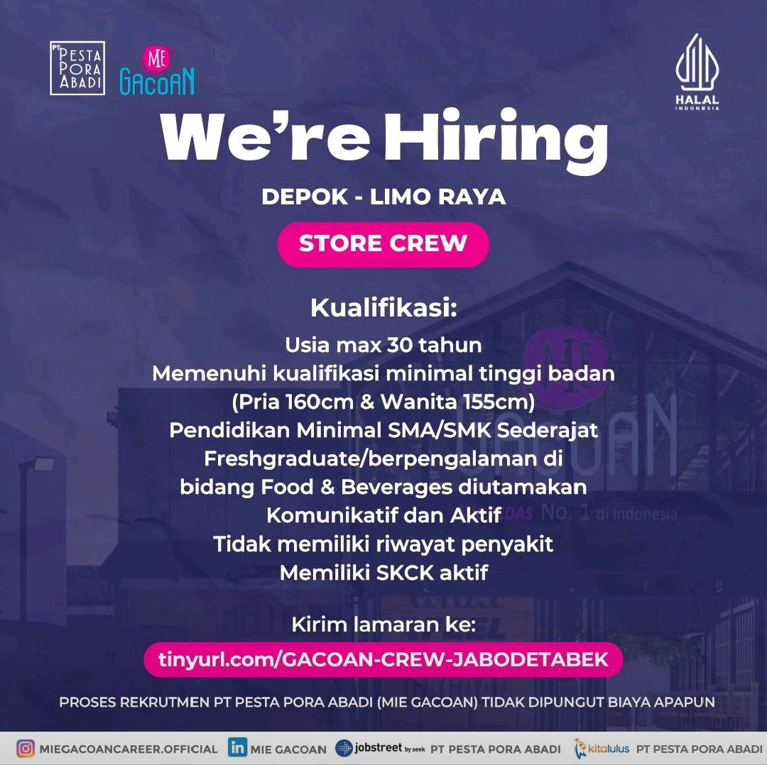 Mie Gacoan – Store Crew (Depok, Limo Raya)